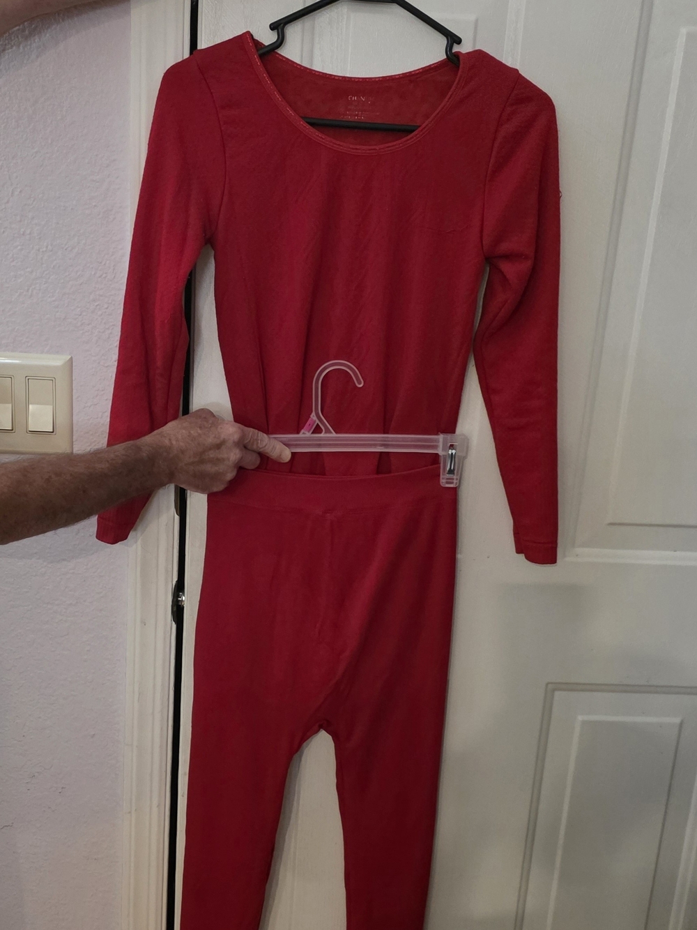XS - Womens Long Sleeve Thermal Pajama Set - Red